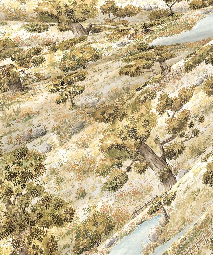 Indulgence Painterly Pattern King Bedsheet Set, Whispering Forest|300 TC Cotton| 4 Pillow Covers