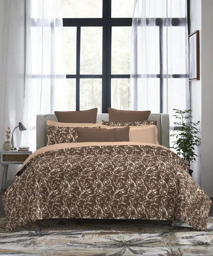Indulgence Printed King Bedsheet Set, Curves& Crown| 300TC Cotton| 4 Pillow Covers