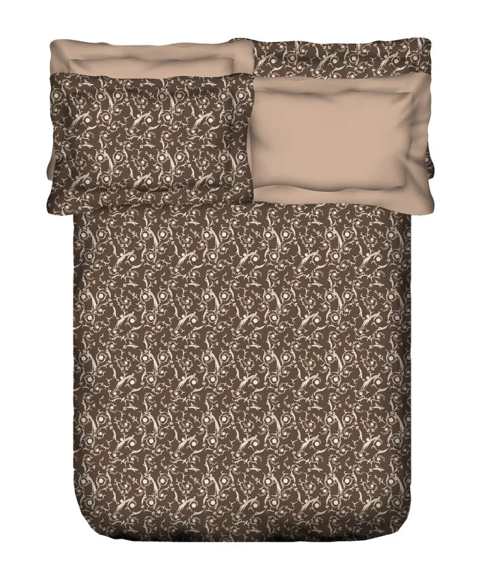 Indulgence Printed King Bedsheet Set, Curves& Crown| 300TC Cotton| 4 Pillow Covers