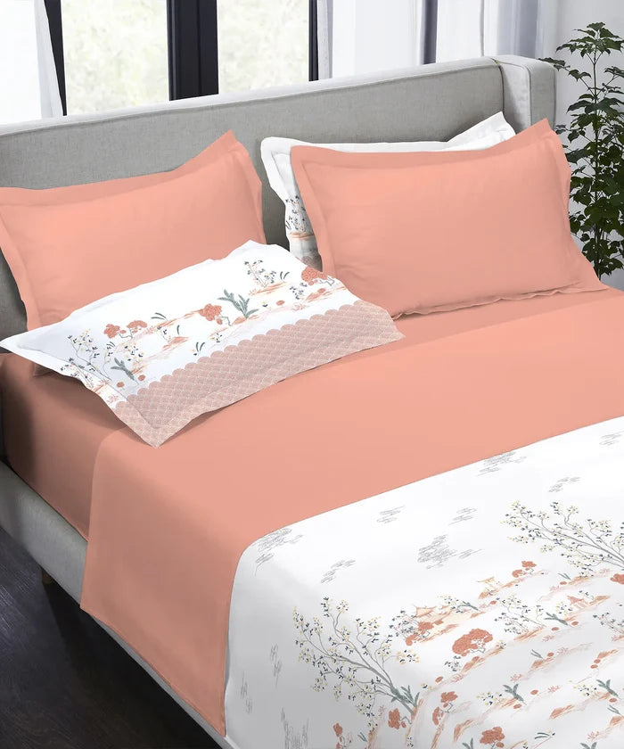 Indulgence Printed King Bedsheet Set, Forest Muse| 300TC Cotton| 4 Pillow Covers