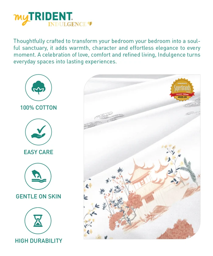 Indulgence Printed King Bedsheet Set, Forest Muse| 300TC Cotton| 4 Pillow Covers