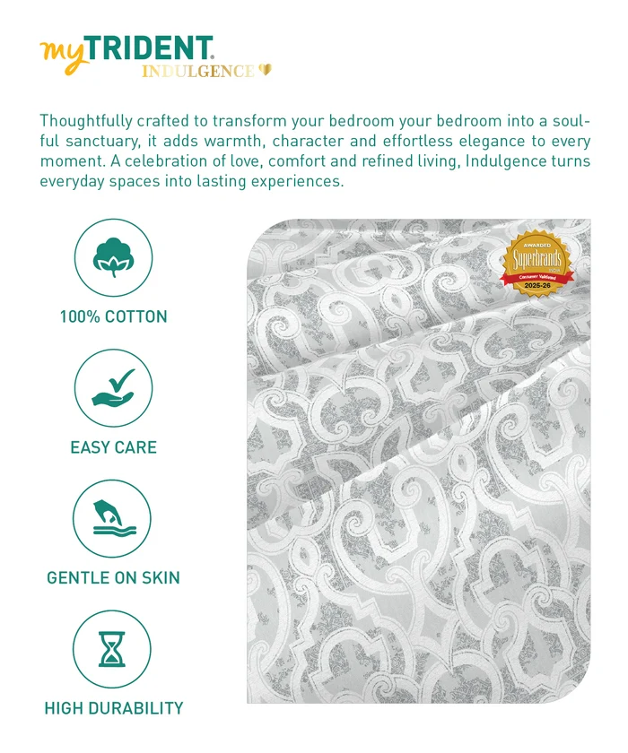 Indulgence Printed King Bedsheet Set, Imprial Knot| 300TC Cotton| 4 Pillow Covers