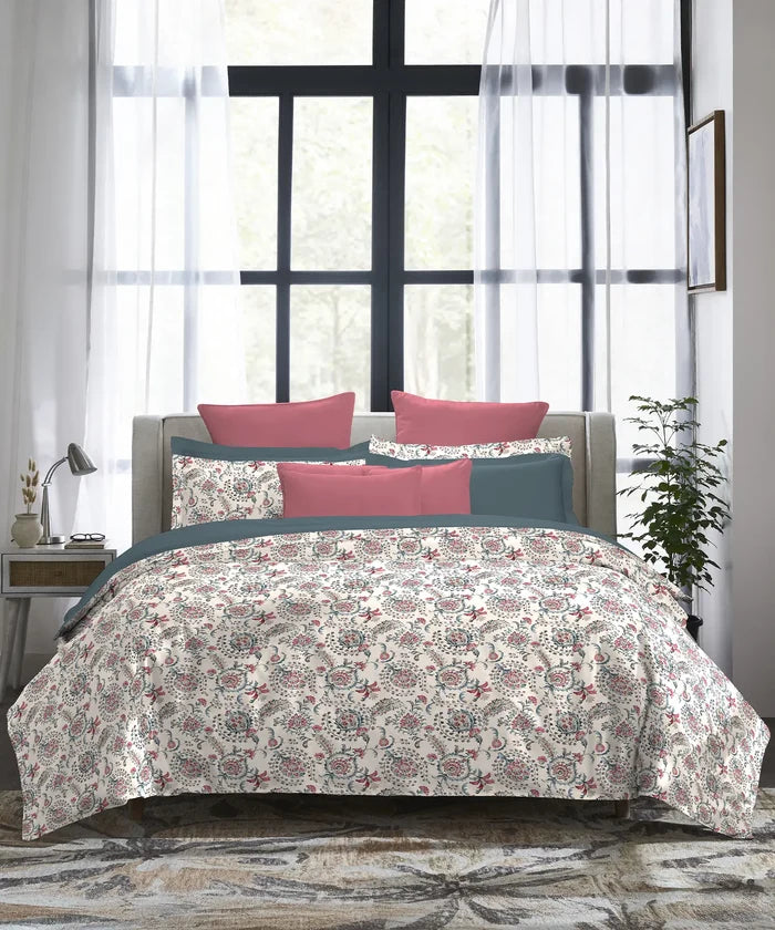 Indulgence Printed King Bedsheet Set, Orbella| 300TC, Cotton| 4 Pillow Covers