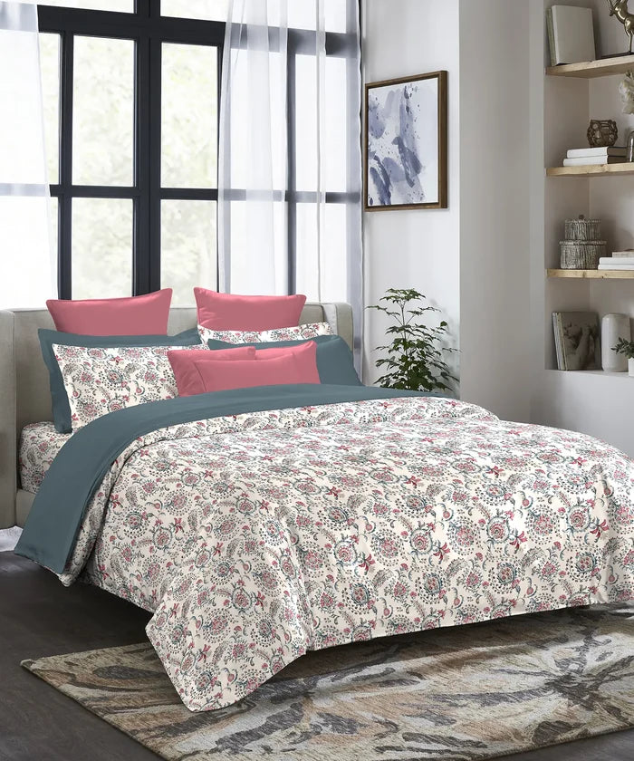 Indulgence Printed King Bedsheet Set, Orbella| 300TC, Cotton| 4 Pillow Covers