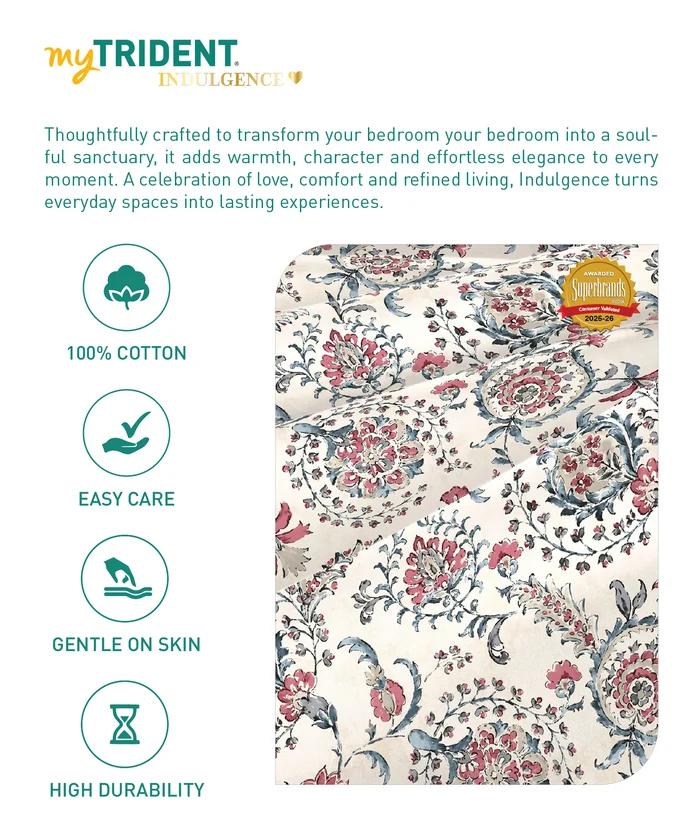 Indulgence Printed King Bedsheet Set, Orbella| 300TC, Cotton| 4 Pillow Covers