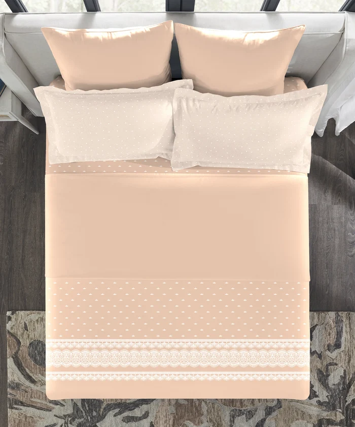 Indulgence Symphony of Threads King Bedsheet Set, Almond Peach| 300 TC Kasturi Cotton|4 Pillow Covers