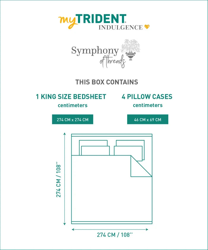 Indulgence Symphony of Threads King Bedsheet Set, Pearl| 300 TC Kasturi Cotton|4 Pillow Covers