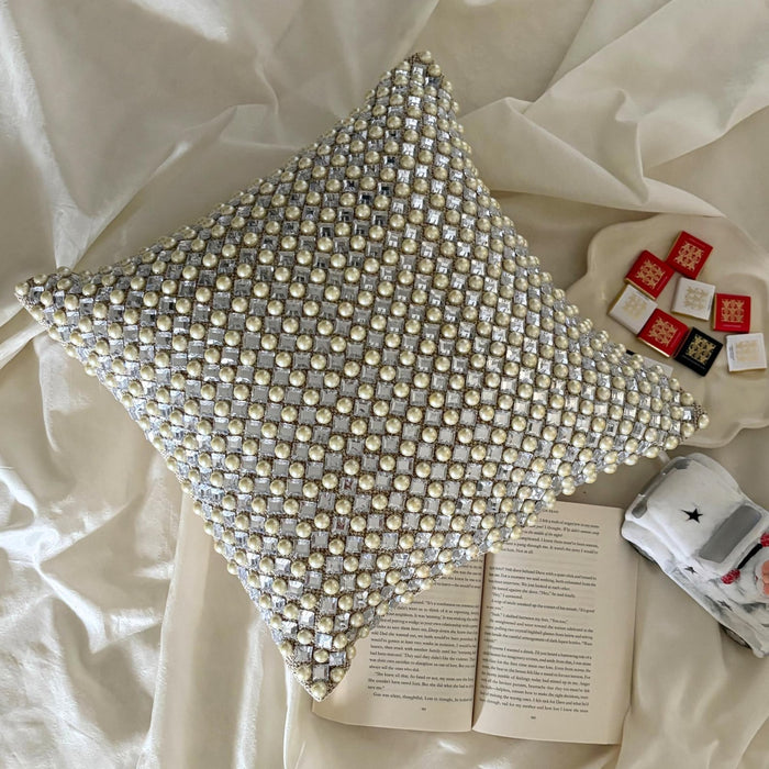 Ivory & Clear Jacquard Throw Pillow Cover - Pearl Prism