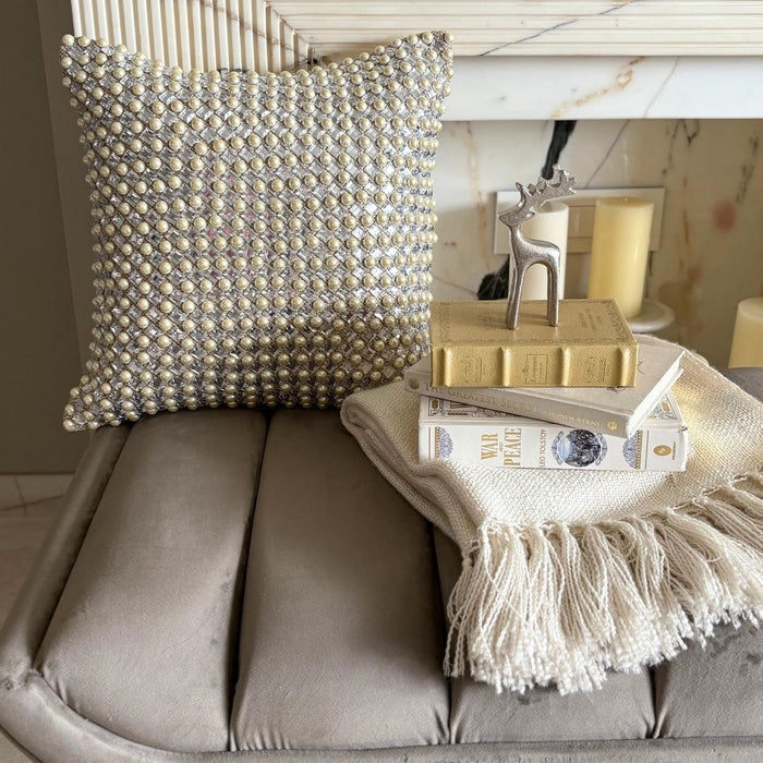 Ivory & Clear Jacquard Throw Pillow Cover - Pearl Prism
