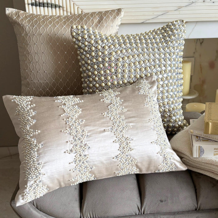 Ivory & Clear Jacquard Throw Pillow Cover - Pearl Prism