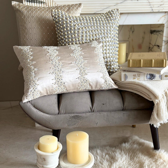 Ivory & Clear Jacquard Throw Pillow Cover - Pearl Prism