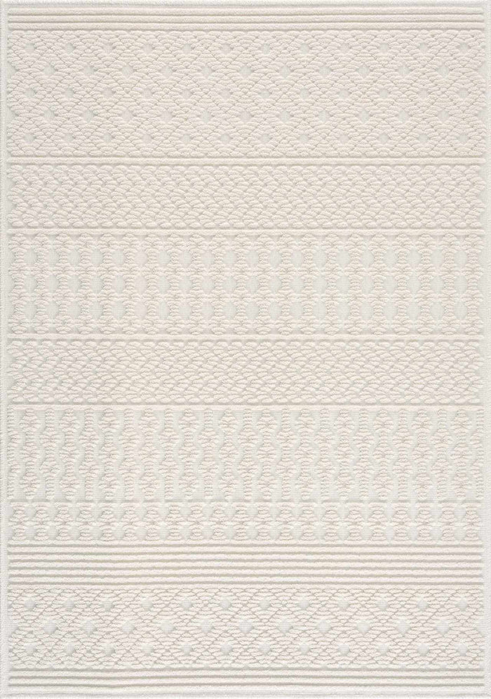 Ivory Texture Tribal Trellis Washable High Low Pile Area Rug - The Rug Decor