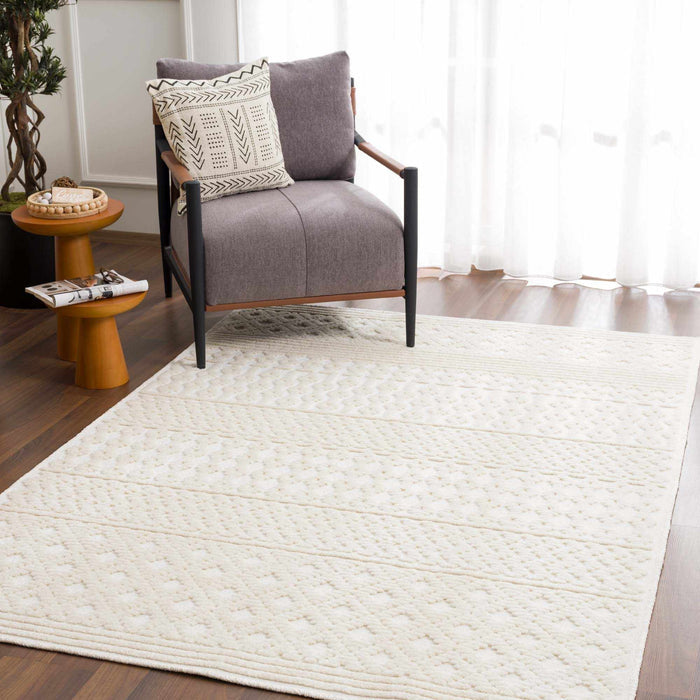 Ivory Texture Tribal Trellis Washable High Low Pile Area Rug - The Rug Decor