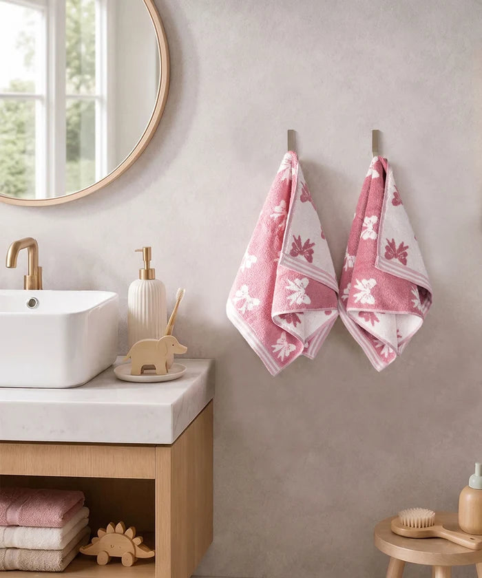 Juniors 2 Pc Hand Towel Set, Bow| 550 GSM | 100% Premium Cotton