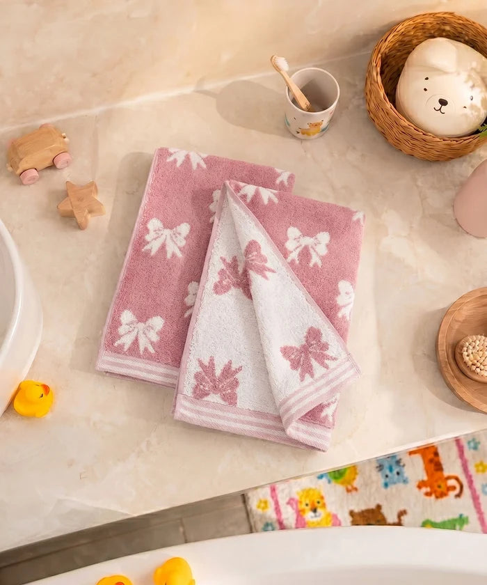 Juniors 2 Pc Hand Towel Set, Bow| 550 GSM | 100% Premium Cotton