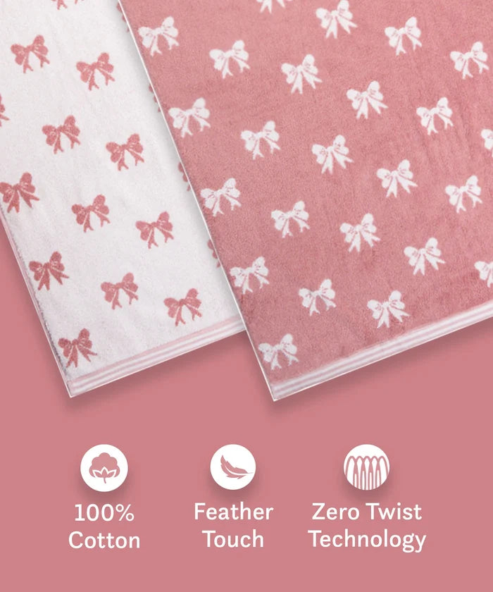 Juniors 2 Pc Hand Towel Set, Bow| 550 GSM | 100% Premium Cotton