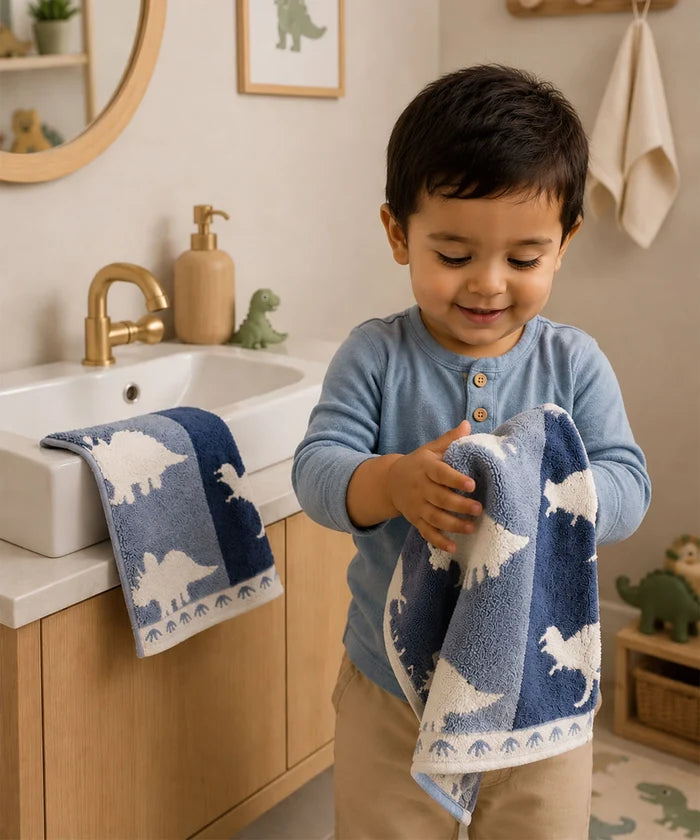 Juniors 2 Pc Hand Towel Set, Dino| 550 GSM | 100% Premium Cotton