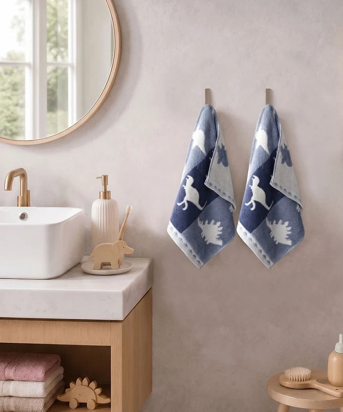 Juniors 2 Pc Hand Towel Set, Dino| 550 GSM | 100% Premium Cotton