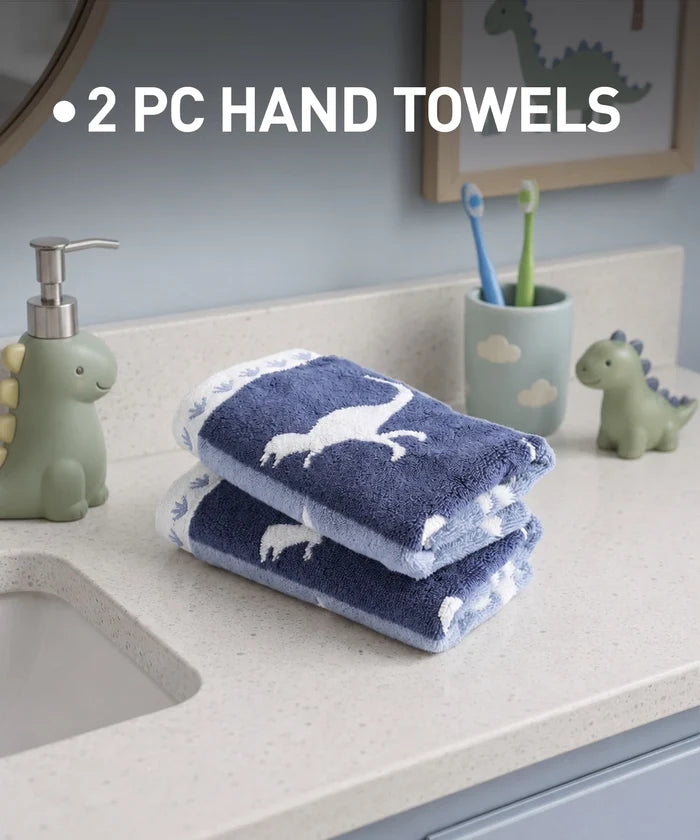 Juniors 2 Pc Hand Towel Set, Dino| 550 GSM | 100% Premium Cotton