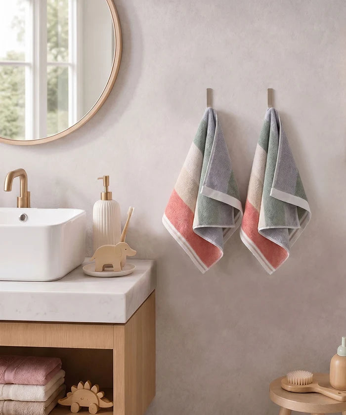 Juniors 2 Pc Hand Towel Set, Stripe| 550 GSM | 100% Premium Cotton