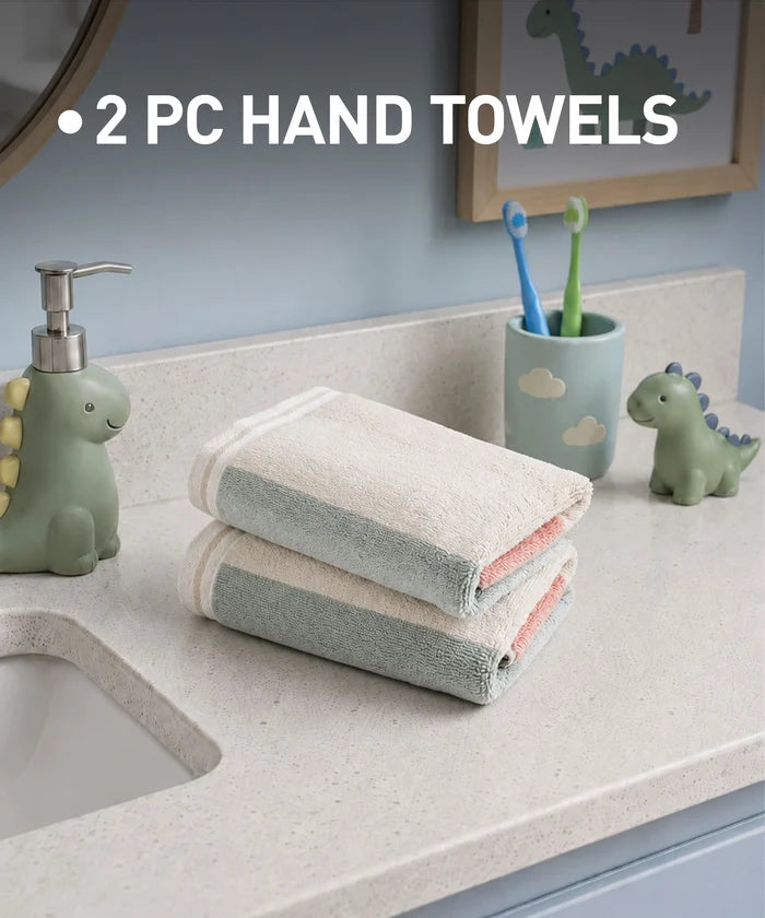 Juniors 2 Pc Hand Towel Set, Stripe| 550 GSM | 100% Premium Cotton