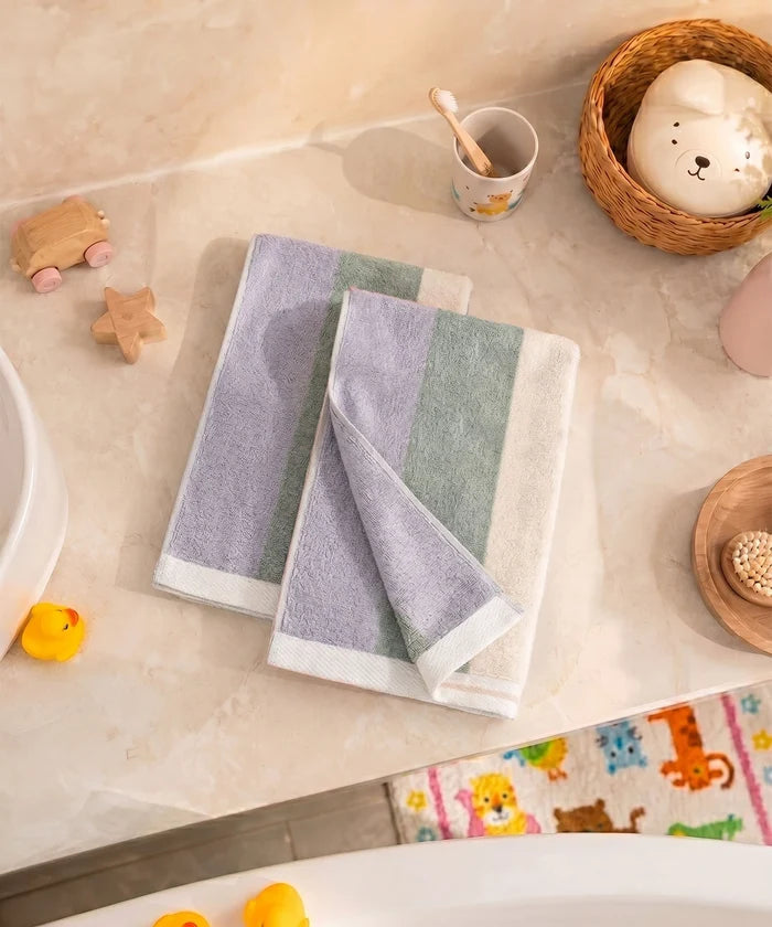 Juniors 2 Pc Hand Towel Set, Stripe| 550 GSM | 100% Premium Cotton