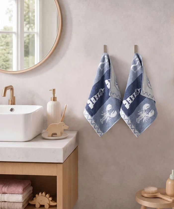 Juniors 2 Pc Hand Towel Set, Wander| 550 GSM | 100% Premium Cotton