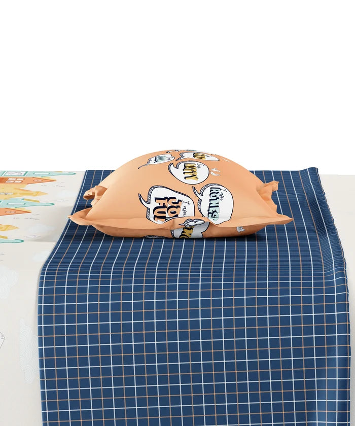 Juniors Double Bedsheet Set, Day Doodle| 144TC Cotton|2 Pillow Covers & 2 Cushion Covers