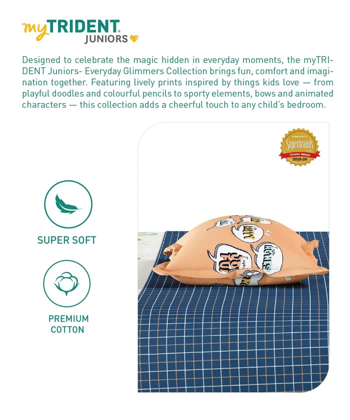 Juniors Double Bedsheet Set, Day Doodle| 144TC Cotton|2 Pillow Covers & 2 Cushion Covers