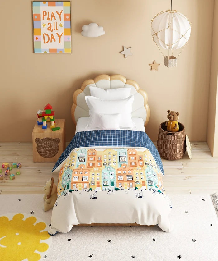 Juniors Single AC Comforter, Day doodle| 144TC Cotton