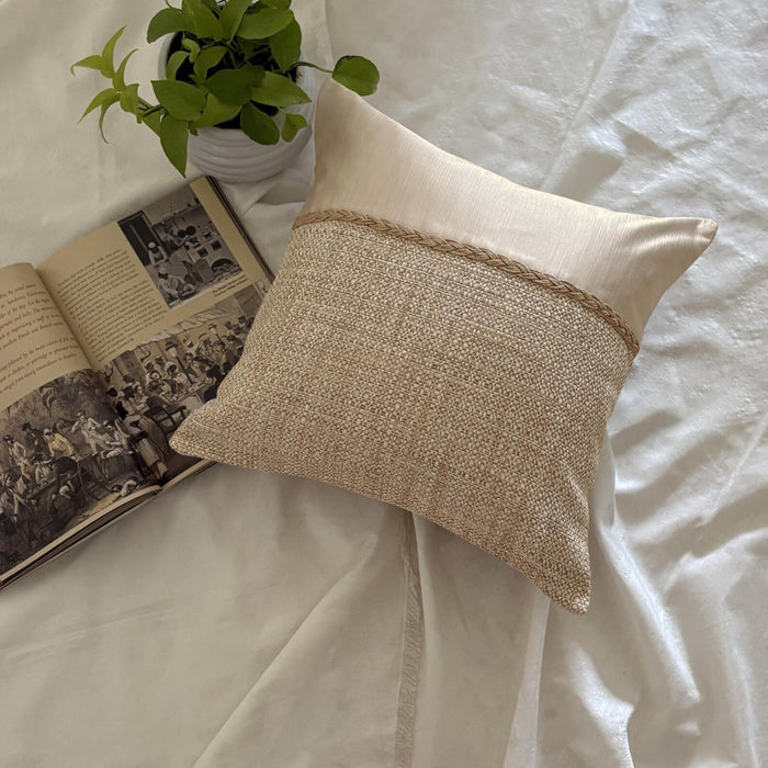 Jute Ivory Satini - Ivory & Beige Jute & Satin Throw / Lumbar Pillow Cover