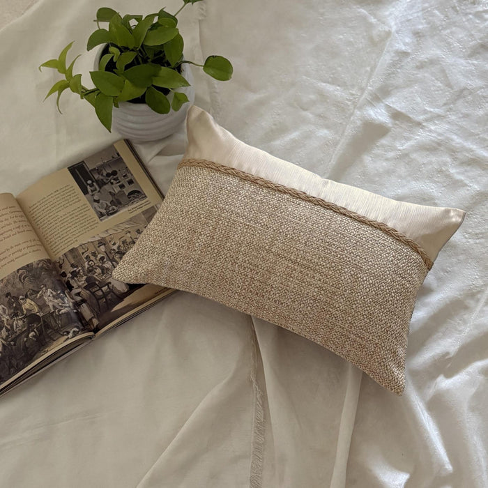 Jute Ivory Satini - Ivory & Beige Jute & Satin Throw / Lumbar Pillow Cover
