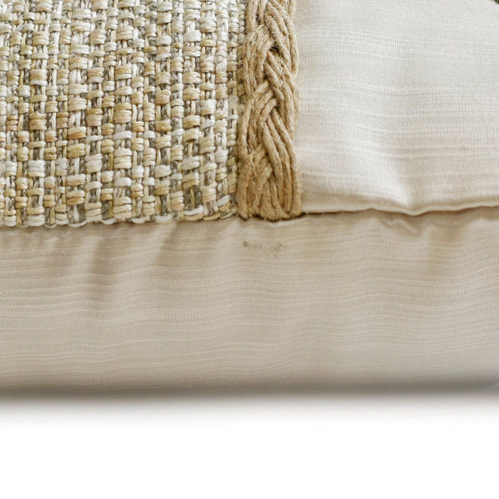 Jute Ivory Satini - Ivory & Beige Jute & Satin Throw / Lumbar Pillow Cover