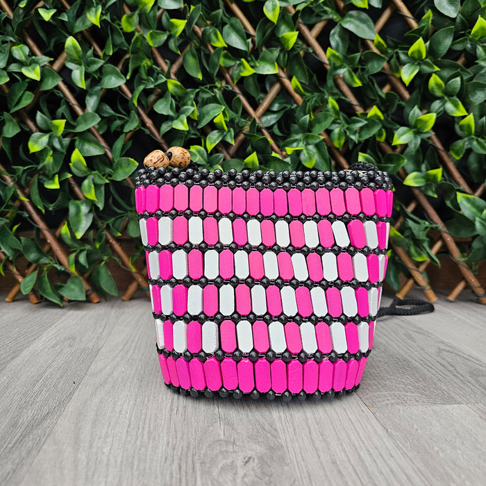 Kenyan Wooden Bead Handbag - Pinkie