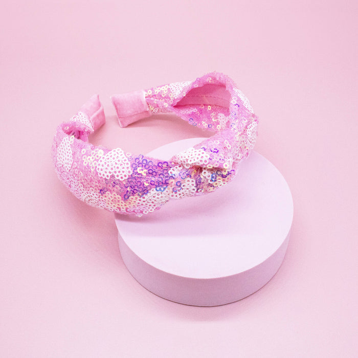 Kids Knot Headband - Pink Sequin Heart