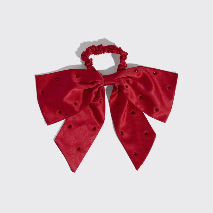 Kitsch Satin & Rhinestone Bow Scrunchie