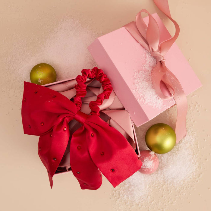 Kitsch Satin & Rhinestone Bow Scrunchie