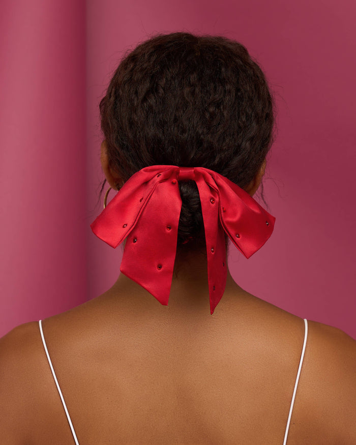Kitsch Satin & Rhinestone Bow Scrunchie