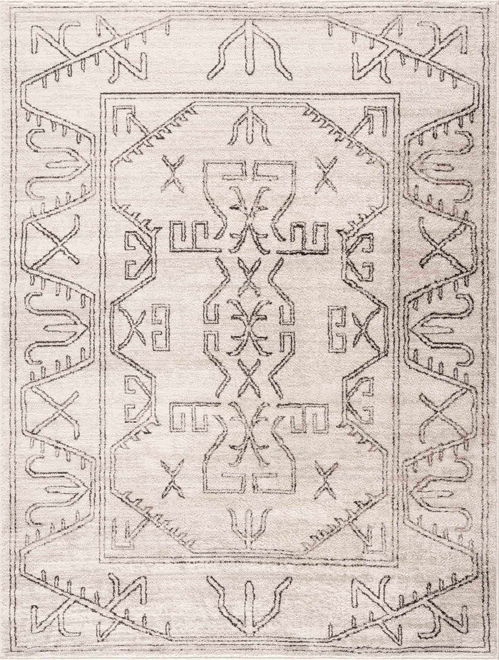 Light Peach and Charcoal Tribal Design Contemporary Area Rug - The Rug Decor