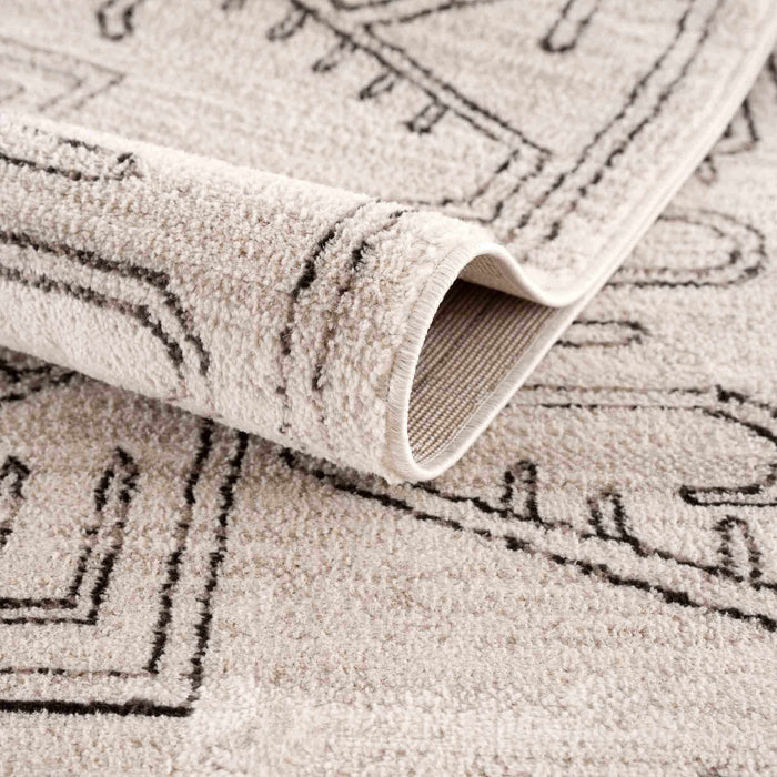 Light Peach and Charcoal Tribal Design Contemporary Area Rug - The Rug Decor