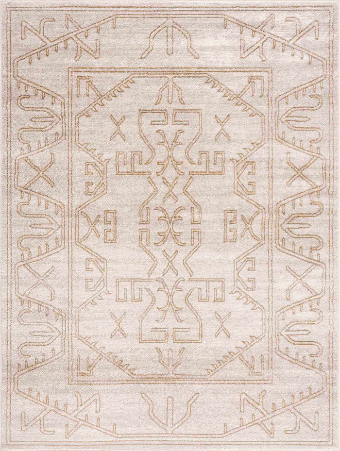 Light Peach and Gold Contemporary Tribal Design Area Rug - The Rug Decor