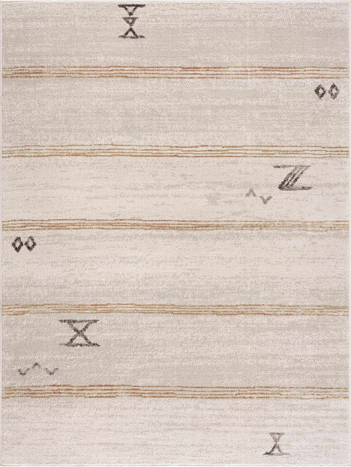 Light Peach, Gold and Charcoal Contemporary Tribal design Area Rug - The Rug Decor