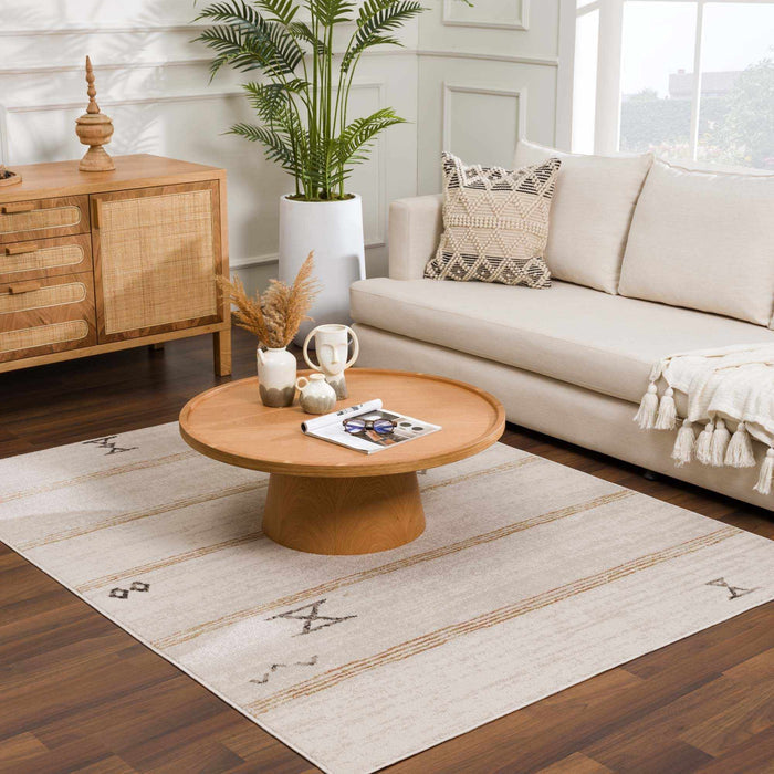 Light Peach, Gold and Charcoal Contemporary Tribal design Area Rug - The Rug Decor