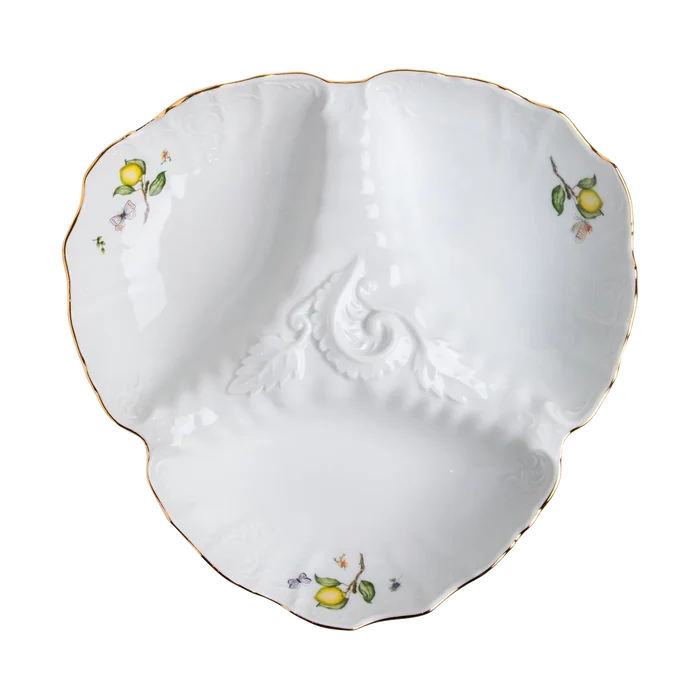 Limoeiro Porcelain Triple Section Server with Gold Accents by Tania Bulhões