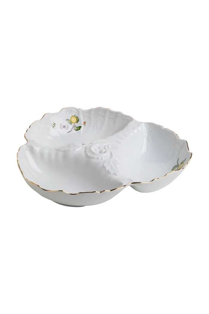 Limoeiro Porcelain Triple Section Server with Gold Accents by Tania Bulhões