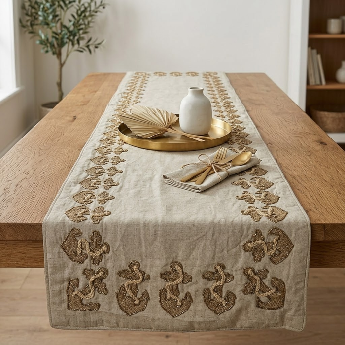 Linen Beige Decorative Table Runner - Anchor Hold