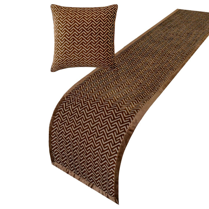 Linked Chevron - Velvet Brown Decorative Bed Runner and Pillow Cover