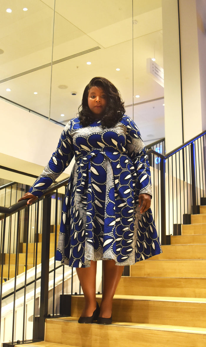 Long Sleeves African Print Midi Dress - Rufina Designs