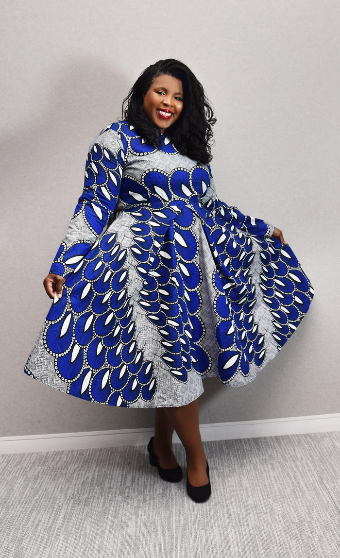 Long Sleeves African Print Midi Dress - Rufina Designs