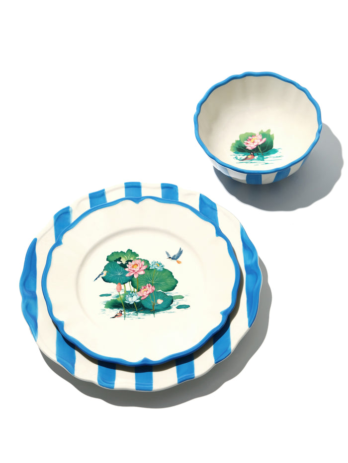Lotus Pond Plate, Blue, 11 Inch